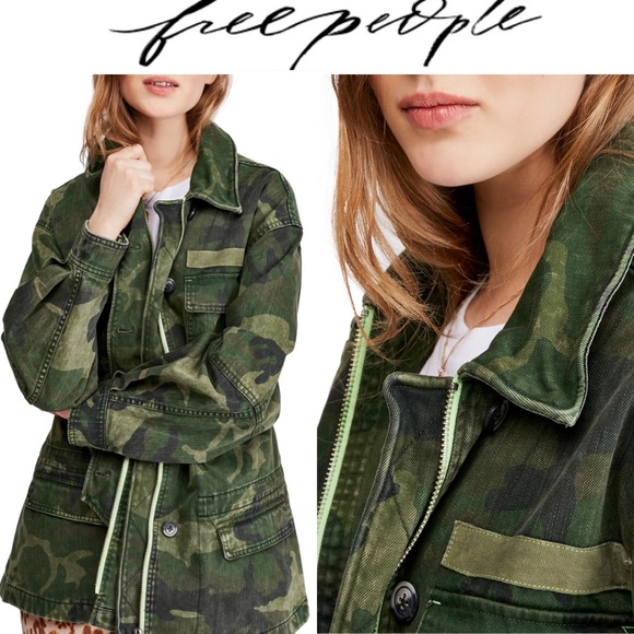 M Free People Camo Military Jacket M 
